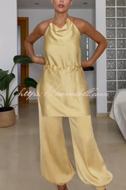 Satin Solid Color Loose Backless Casual Top