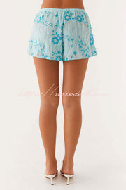 Dazzling Sequin Beaded Material Low Rise Elastic Waist Loose Shorts