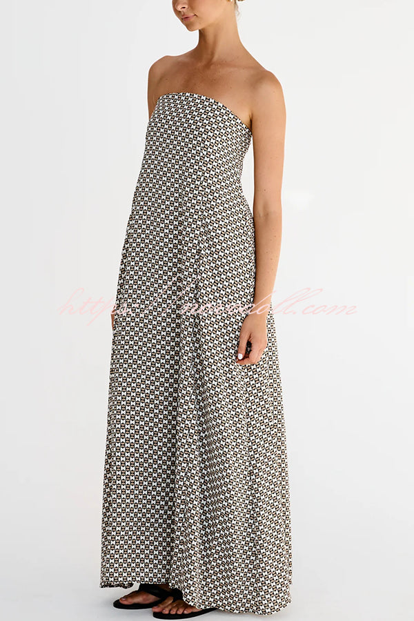 Kesia Printed Off Shoulder Strapless A-line Maxi Dress