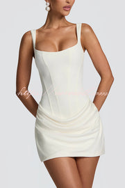 Cornelia Square Neck Back Lace-up Satin Drape Hem Mini Dress