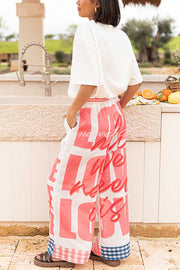 Unique Printed Elastic Waist Pocket Vacation Casual Wide Leg Pants