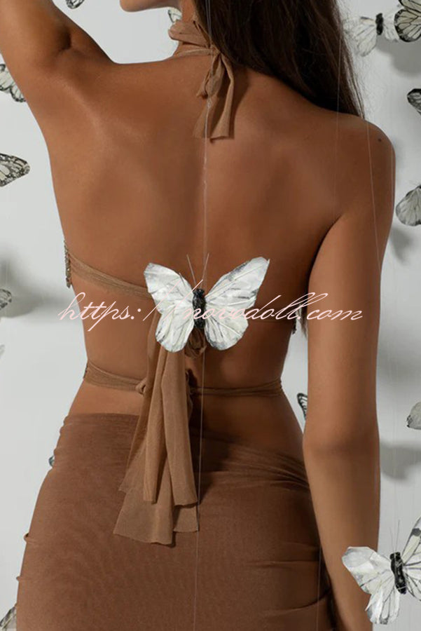 Timeless Beauty Gold Metallic Butterfly Back Lace-up Halter Tank