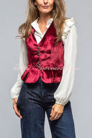 Retro Gold Velvet V-neck Sleeveless Vest