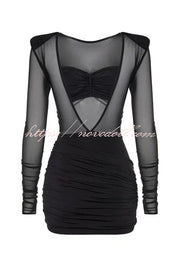 Sexy Mesh See-through Long-sleeved Backless Pleated Rompers