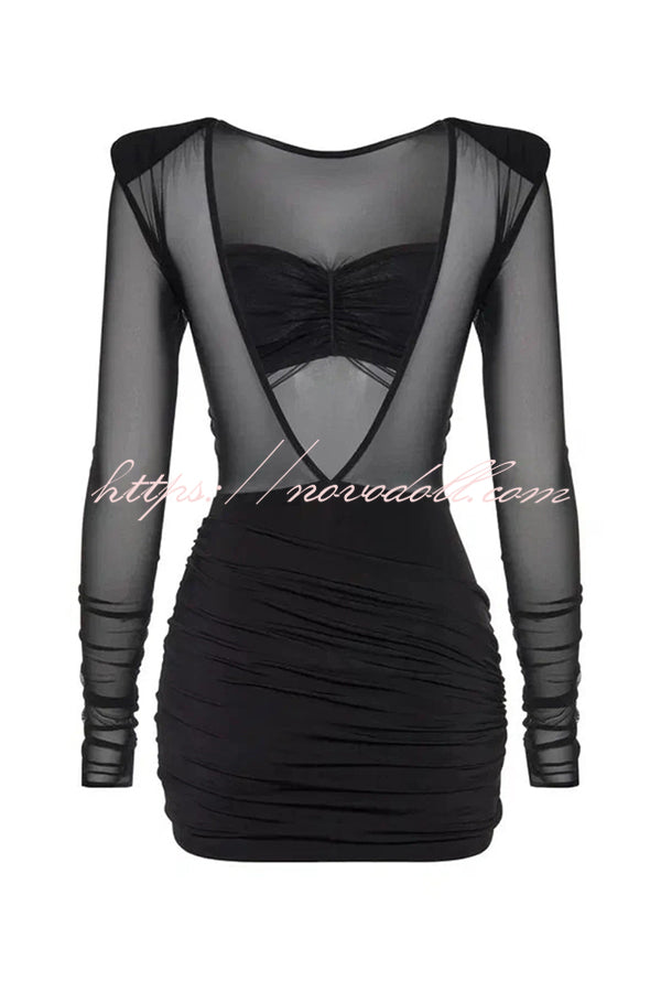 Sexy Mesh See-through Long-sleeved Backless Pleated Rompers