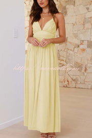 Solid Color Sexy Suspender Backless Lace-up Slim Maxi Dress