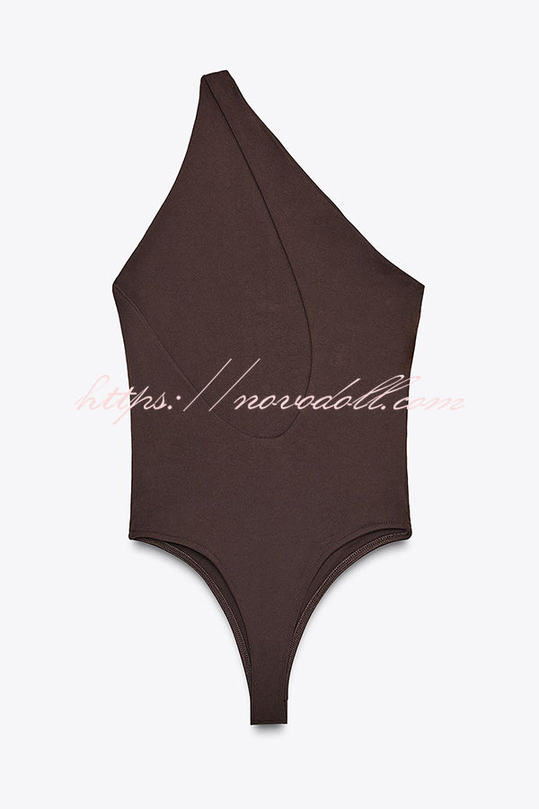 Fashion Slim-fit One-shoulder Stretch Bodysuit and Casual Side-slit Pants Set