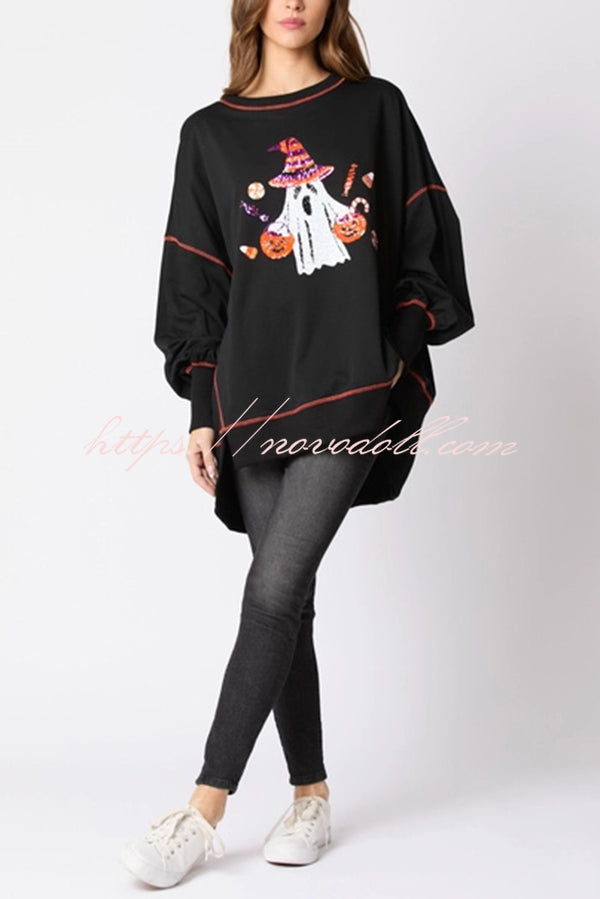 Halloween Ghost Sequin Loose Casual Sweatshirt