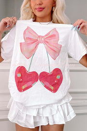 Cherry Bow Print Loose Casual Short Sleeve T-shirt