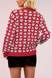 Fashionable Heart-shaped Jacquard Loose Long-sleeved Knit Sweater