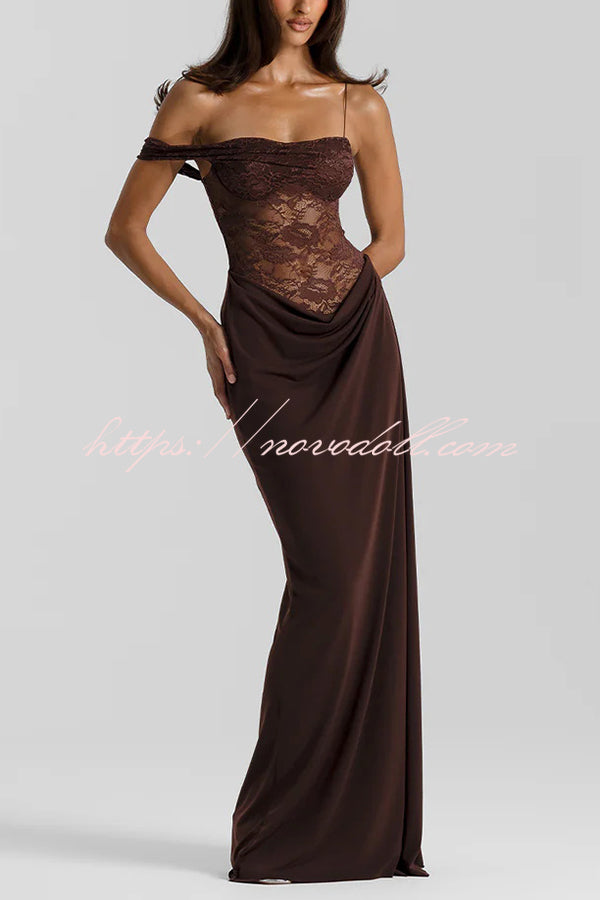Sexy See-Through Lace Suspender Slim Slit Maxi Dress