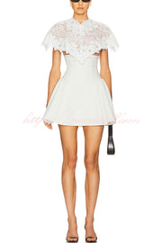 Unforgettable Floral Lace Crop Cape Flare Mini Dress