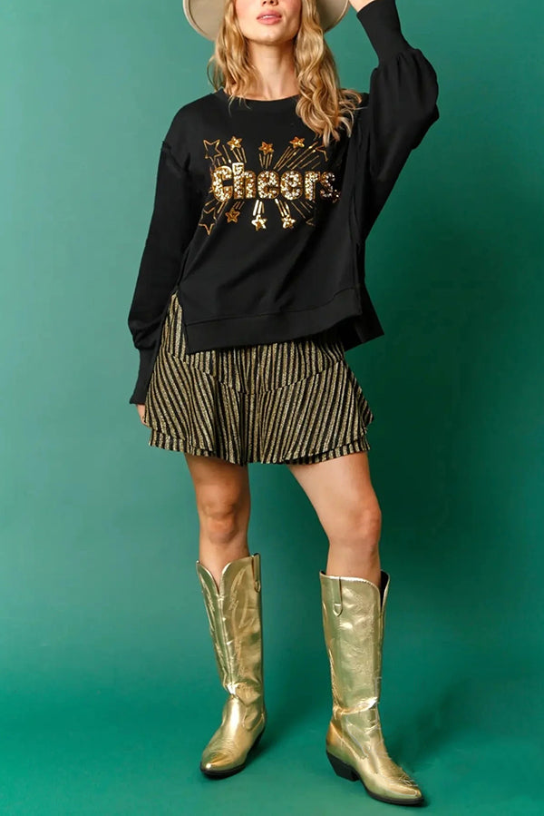 Christmas Sequin Casual Round Neck Long Sleeve Sweatshirt