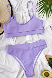 Fashion U Neck Rib-Knit Purple Tankini