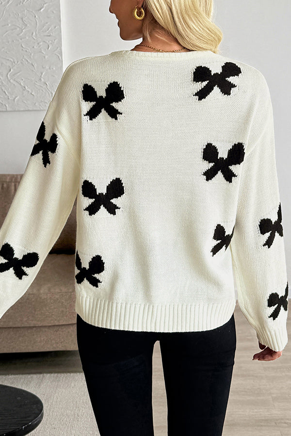 Fashionable Contrasting Bow Casual Lace-up Knitted Cardigan