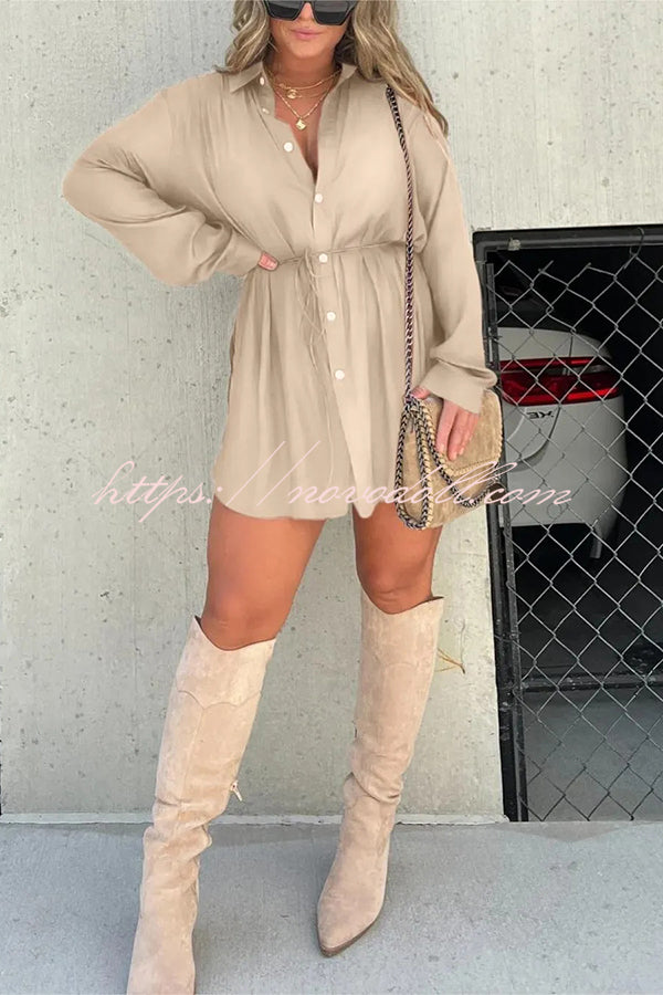 Solid Color Long Sleeve Button Casual Shirt-Style Rompers