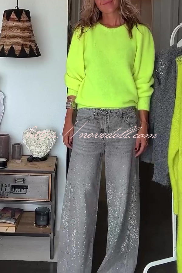 Bright Winter Day Knit Solid Color Wide Neck Relaxed Sweater