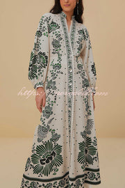 Forest Soul Unique Print Button Down Long Sleeve Shirt Maxi Dress