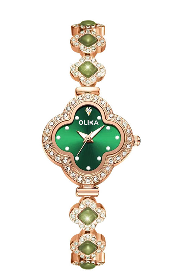 Fashion Four Leaf Clover Chalcedony Jewelry Quartz Watch