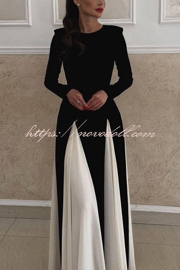 Getting Glam and Elegant Panelled Tulle Long Sleeve A-line Maxi Dress