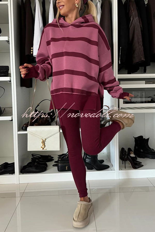 Fashion Loose Casual Hooded Long Sleeve Sweatshirt and Elastic Waist Leggings Set