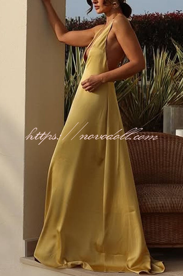 Golden Hour Plung V-neck Resin Beads Detail Backless Maxi Dress