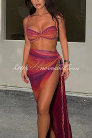 Sexy Halter Back Braided Suspender Top and Beach Holiday Style Hip-wrapped Maxi Skirt Set