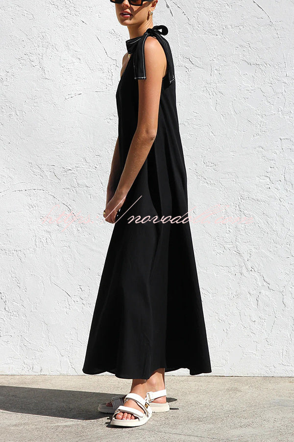 Solid Color One-shoulder Strappy Elegant Sloping Collar Loose Maxi Dress