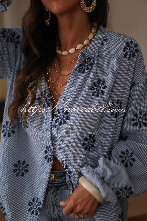 Fashionable Embroidered Floral Casual Long-Sleeved Loose Top