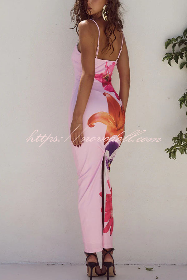 Definitely Memorable Abstract Floral Print Slip Stretch Maxi Dress