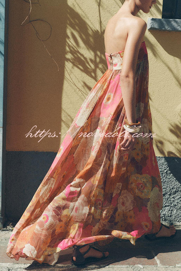Shelia Ethnic Floral Print Off Shoulder A-line Maxi Dress
