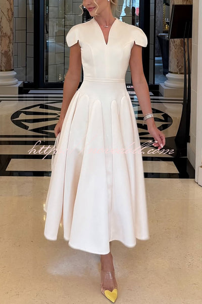 Solid Color V-neck Waist Elegant Full Hem Maxi Dress
