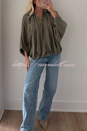 Fashion Lapel Loose Puff Long Sleeve Casual Zipper Jacket