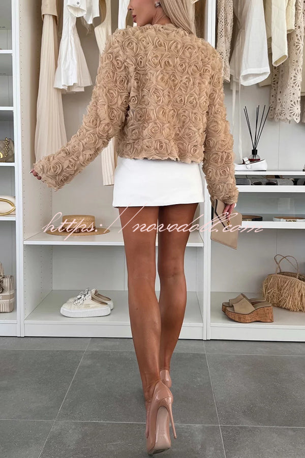 Fashionable Three-dimensional Flower Casual Long-sleeved Cropped Jacket