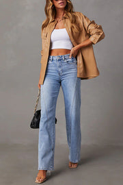 Fashionable Patchwork Casual Loose Pocket Wide Leg Jeans