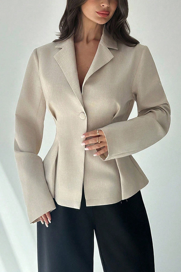 Solid Color Lapel Long Sleeve Fitted Waist Elegant Blazer