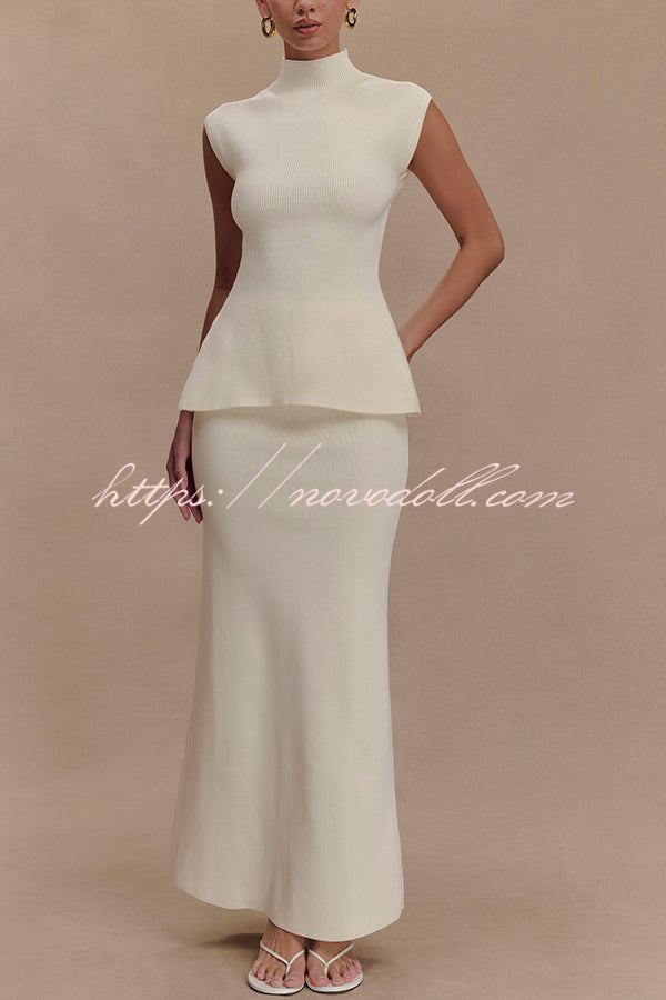Effortless Chic Ribbed Knit High Rise Stretch Maxi Skirt