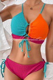 Fashion Contrast Color Sexy Cross Strap Stretch Two Piece Bikini Swimsuit