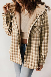 Fashion Plaid Long Sleeve Pocket Casual Hooded Jacket