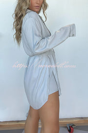 Solid Color Long Sleeve Button Casual Shirt-Style Rompers