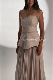 Capture The Moment Gem Trim Pleated Hem Strapless Maxi Dress