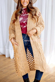 Jamila Knit Cable Cotout Long Sleeve Pocket Oversized Midi Cardigan