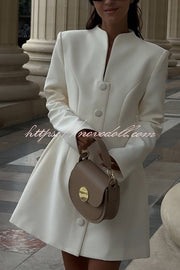 Solid Color Long-sleeved Slim-fit Button-down Casual Mini Dress