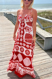 Beautiful Shell Unique Print Front Lace-up Loose  Maxi Dress