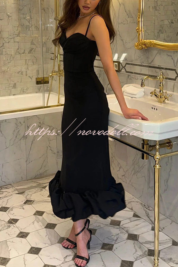Dreamy and Romantic Ruched Bust Cloud Shape Hem Slip Midi Dress