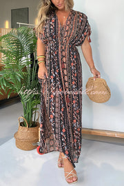 Ethnic Style Unique Print V-neck Loose Maxi Dress