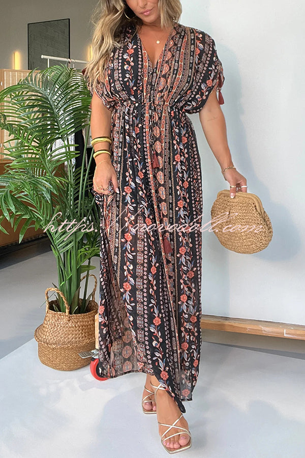 Ethnic Style Unique Print V-neck Loose Maxi Dress