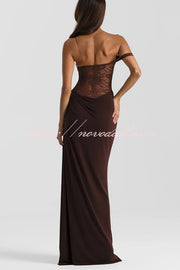 Sexy See-Through Lace Suspender Slim Slit Maxi Dress