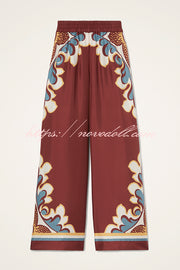 Bohemian Dreams Unique Print Elastic Waist Pocket Wide Leg Pants