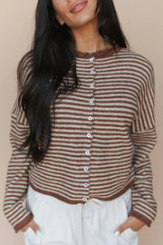 Fashionable Contrast Striped Casual Long-sleeved Knitted Cardigan